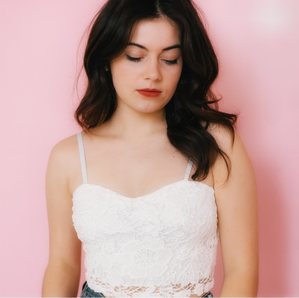 White Lace Crop Tank Top Size Small
